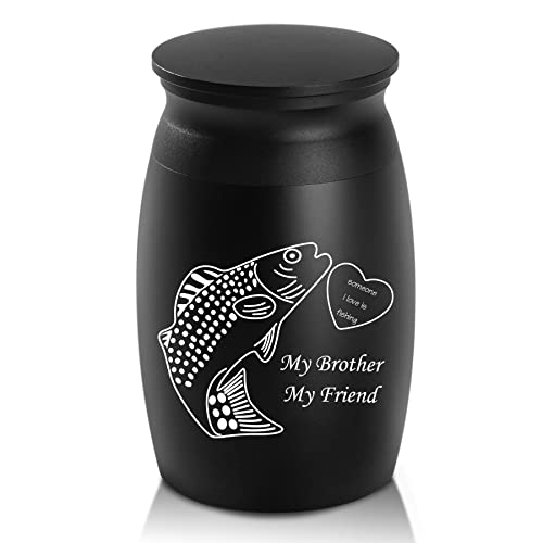 Urns for Brother Ashes, 2.8“ High Small Cremation Urns, Handcrafted Keepsake Urn for Family, Beautiful Peaceful Decorative Urns, Engraved Fishing & Fish Funeral Urn Designed for Sharing