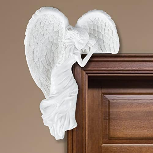 Angel Door Frame Ornament, Vintage Style Shabby Chic Angelic Figurines, White Heart-Shaped Angel Wings, Unique Antique Look Creative Art Wall Decoration for Home Door Indoor Decor(A)