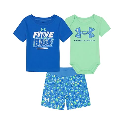 Image of Under Armour baby-boys 3-piece Set, Bodysuit, Graphic T-shirt and Shorts, Crew Neckline