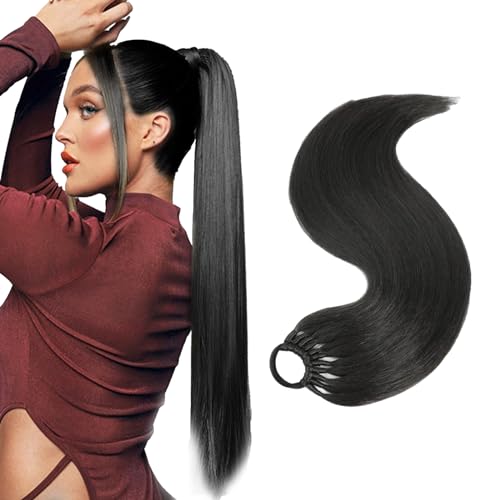DGUSO 60 cm Coleta Postiza Pelo Natural, Extensiones Coleta Postiza Pelo Sintética Cola De Caballo Extensiones, Coleta Postizos Largo Liso Postizos de Pelo para mujeres y niñas(negro)
