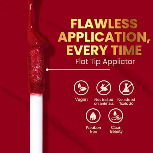 Image of Parul Garg Beauty Silk Matte Liquid Lipstick | Long-Lasting & Smudge-Proof | Soft Matte Finish | Vegan & Clean Beauty | Hydrates with Shea Butter & Vitamin E | Shade: Poppy 12 - Bright Red, 3ml