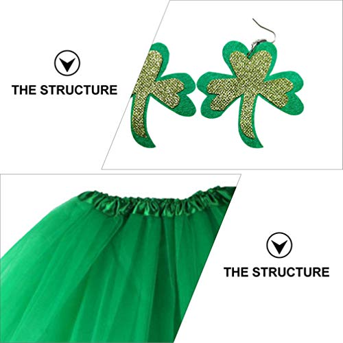 PretyzOOM 4 peças acessório para fantasia de Dia de São Patrício com laço verde para tiara, saia tut