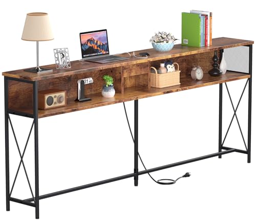 yacchi home 70.9" Sofa Table with Power Outlet, 2-Tier Console Tables for Entryway 11.8" W x 43" H Behind Couch Table with X-Shaped Design, Entryway Table for Living Room, Dining Room, Foyer, Bedroom