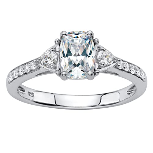 Platinum over Sterling Silver Emerald Cut Created White Sapphire Engagement Ring