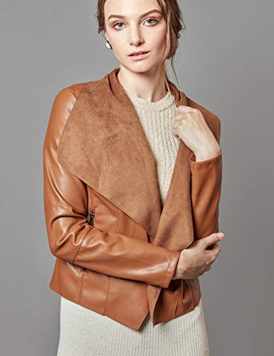 Escalier Women's Faux Leather Jackets Slim Open Front Lapel Blazer Jackets Brown X-Large #TOP2