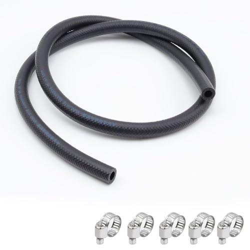 HSUYUN 1m Tubería de Combustible, NBR Manguera Combustible, Negro, Tubo Gasolina con Abrazadera de Manguera, Diámetro Interior 8 mm, para Uso en Automóviles, Tractores, Cortadoras de Césped