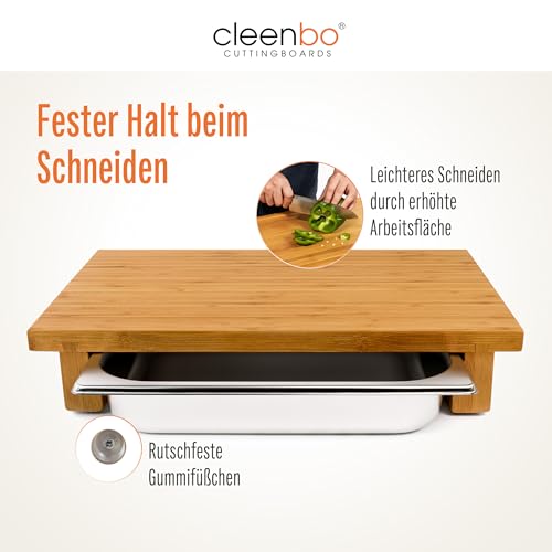 Schneidebrett mit Auffangschale Cleenbo – Geöltes Bambus Küchenbrett