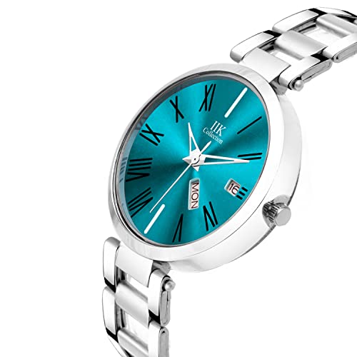 Image of IIK COLLECTION Watch for Women Round Studded Dial |Day and Date Quartz Movemnet |Long Battery Life|Stainless Steel Bracelet Chain Strap|Double Lock Clasp Safety Watches for Girls