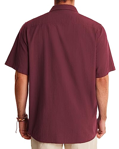 Image of Alimens & Gentle Mens Linen Shirts Cotton Hawaiian Shirts Short Sleeve Button Down Shirts Casual Summer Beach Tops