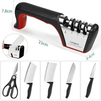 longzon Knife Sharpener - Professional 4 Stage Manual Sharpener for Sharpening Kitchen Knives, Scissors with Cut Protection Gloves- Suitable for Chef and Home