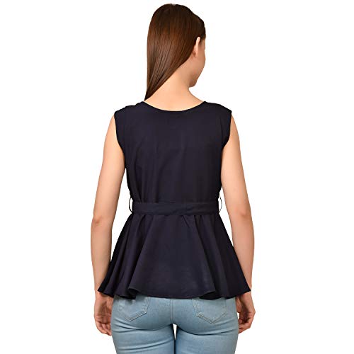 Image of Women's Sleeveless Peplum Top with Waist Tie Belt