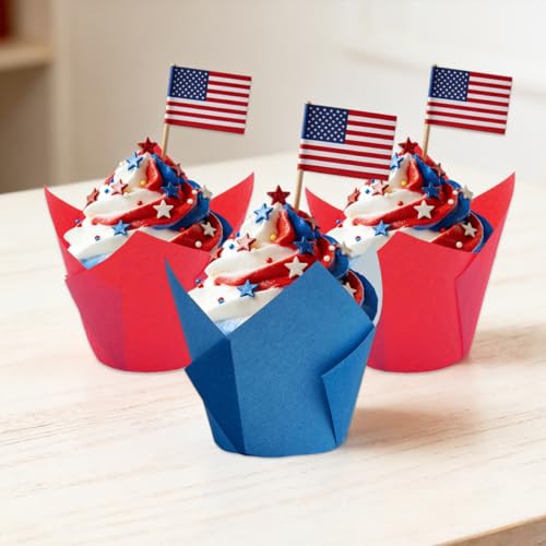 Image of 150 Pieces Tulip Cupcake Muffin Liners Paper Baking Cups Greaseproof Cupcake Wrappers for Birthday Wedding Party Baby Showers Catering Restaurants(Red /Blue /White)