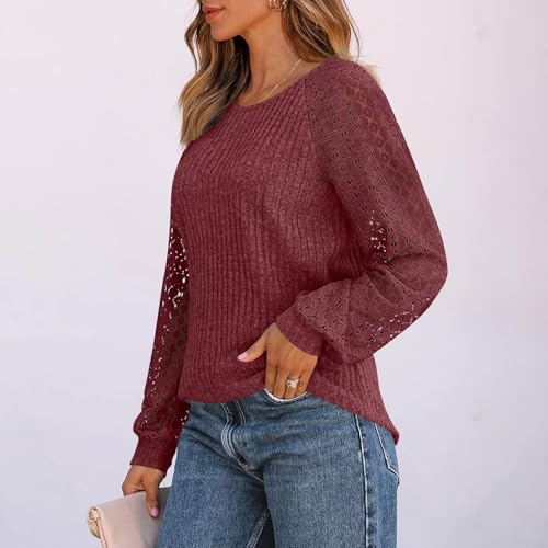 Womens T Shirts Boat Neck Tee Tops for Women Lace Long Sleeve Crochet Striped Plain Summer Fall Tee Shirt 20253
