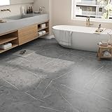 ReWallpaper Peel and Stick Floor Tile Gray Marble Look Self Adhesive Vinyl Floor Tiles for Bathroom Powder Room Bedroom Apartment Rental Renovation Renter Friendly Waterproof DIY Cut 12 X 12 in 3 Pack