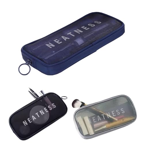 Necessaire Feminina de Maquiagem Transparente Em Nylon DT2411A-Azul. Ideal para Pincel. Bolsa Organizadora Multiuso para Cosméticos, Kit de Beleza e Higiene Pessoal.