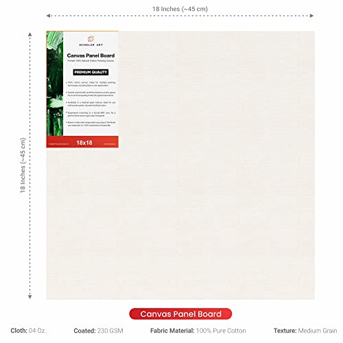 Image of Scholar Art Hobby Series 04 Oz (230 GSM) 100% Cotton Canvas Panel Board for Painting (White Blank Canvas Boards for Acrylic Paint, Oil Paint, Wet & Dry Media) | 18 inchx18 inch (45x45 cm), Pack of 4