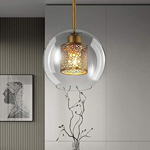 Chandelier de plafond moderne en verre soufflé et métal ajouré géométrique