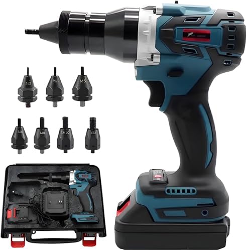 Portable Cordless Rivet Nut Gun Set - Automatic Pop Rivet Tool with M3-M12 Heads, 5200mAh Battery, Ideal for Home & DIY Projects, Efficient Riveting Solution