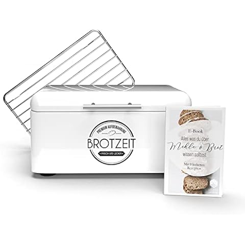 LOFTASTIC® Brotkasten Set inkl. Lüftungsgitter aus Edelstahl+E-Book I Hochwertige Metall Brotbox in verschiedenen Größen-Die stilvollste Aufbewahrung für noch länger frisches Brot (Normal 31x19x15cm) Cover