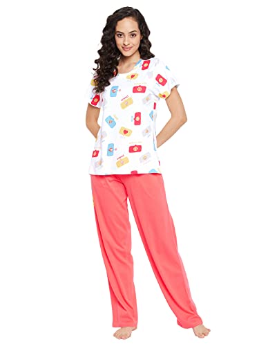 Image of Clovia Women's Cotton Printed T-Shirt & Basic Pajama Set
