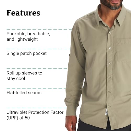 Image of MARMOT Men's Aerobora Long Sleeve Button Down Shirt, Vetiver, Medium