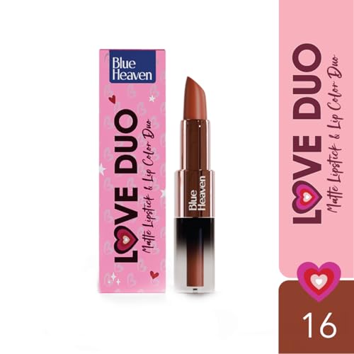 Image of Blue Heaven Love Duo 2 in1 Dual Sided Lipstick for women | Non Transfer| Hydrating and Long Lasting Upto 12 hrs | Soft Matte Finish formula - 16 |1.5ml + 4g