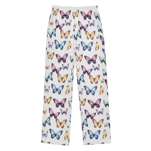 Pajama Pants Butterflies White Background PJ Bottoms Sleepwear Lounge Sleep Pant with Pockets