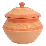 Clay Handi Earthen Pot with Lid Terracotta Biriyani Curry Balti Serving Pot Curd Handi Pot Deep Round Clay Indian Hand Made Traditional Mitti Pot Decorative (Brown, 1.25 Litre)