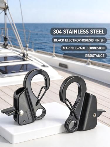 ChayWillow 5/8" 304 Stainless Steel Sliding Snap Hook for Boat Fender | Black Electrophoresis, Cam Lock Mechanism, Spring-Loaded Carabiner, Corrosion-Resistant, Marine Rope Securing - image 2