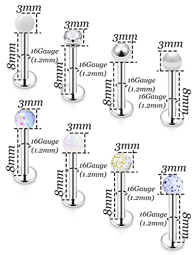 Vsnnsns 48PCS 16G Lip Rings Stainless Steel Tragus Helix Conch Piercing Jewelry Snake Bite Piercing Monroe Lip Rings Labret Medusa Cartilage Lobe Earrings Studs Piercing Jewelry 6MM 8MM 10MM Silver2