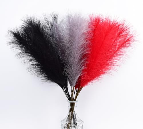 LSKYTOP Red Pampas Grass Decor 23Inch 12pcs Faux Pampas Grass Bouquets Artificial Pampas Fake Pampas Flower for Home Living Room Bedroom Vase Decor