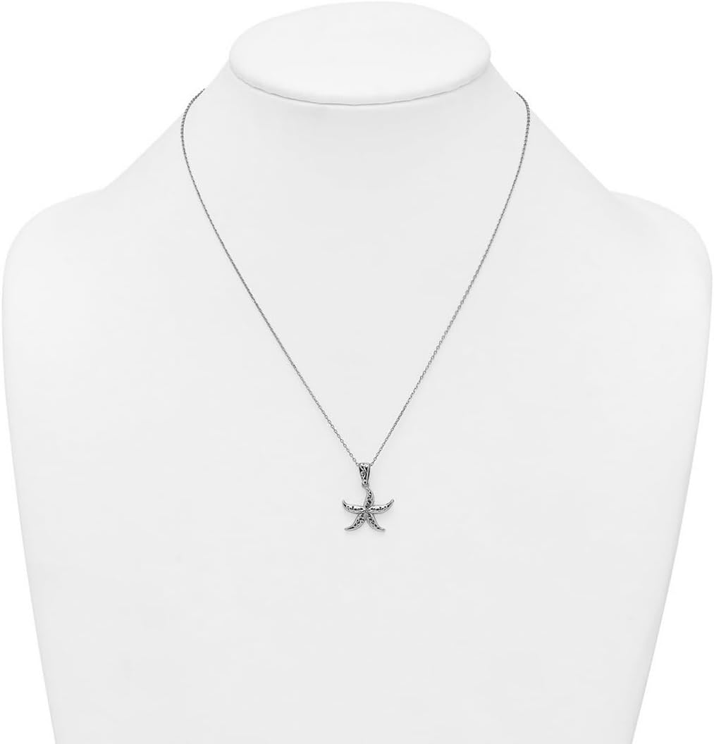 JewelryWeb 925 Sterling Silver Rhodium Plated Polished Oxidized Filigree Sea shell Nautical Starfish Necklace 18 Inch Pendant Necklace for Women