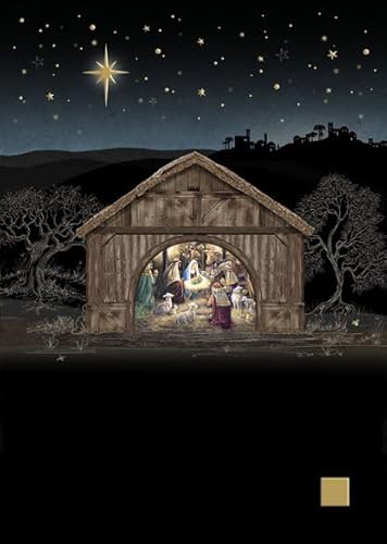 Bug Art Christmas Cards Pack of 8 - Nativity Stable Embossed with Foil Details - Eco-Friendly & Recyclable