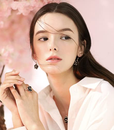 Rose Gold Plated Black Rose Flower Dangle Drop Earrings Fashion Jewelry For Women Girls (White Gold Plated) #TOP1