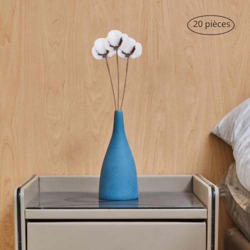 Salmeee Lot de 20 fleurs artificielles en coton blanc séchées avec tige, véritables peluches de coton et fil de fer, décoration florale pour vase, centre de table, salon – vue 8