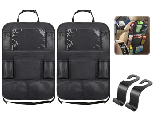 Kellegour 2 Piezas Organizador Asiento Coche,Organizador de Asiento de Coche,Accesorios Protector Asiento,Impermeable para el Asiento Trasero para Guardar Juguetes,iPad,Aperitivos,Libros,Negro