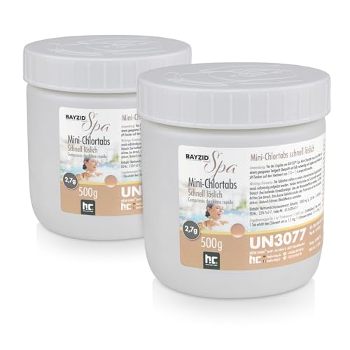 BAYZID® Mini Pastilles de Chlore 2 x 500 g– Désinfection Rapide pour Piscine, Spa, Jacuzzi et Pataugeoire – Chloration Choc et Permanente – Haute Pureté – Facile à Utiliser
