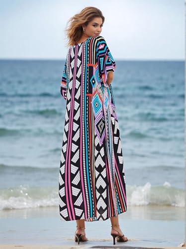 Image of IMAGEKOPE Kaftan Dresses for Women Plus Size Bathing Suit Cover up Vneck Batwing Dress Loose fit Moroccan Caftan mumu Dresses