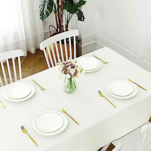 Image of Romanstile 100% Waterproof PVC Tablecloth, Rectangle Oil Spill Proof Stain Resistant Vinyl Table Cloth, Wipe Clean Plastic Table Covers for Kitchen /Dining /Parties - 60 x 102 Inch, Ivory