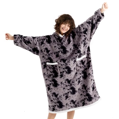 Oversized Blanket Hoodie, Long Tie Dye Giant Wearable Blanket, Ultra Soft Sherpa Fleece Oversized Hoodie With Two Pockets, Warm Cozy Oodies for Women Men Girls Boys Adults-One Size Fits All