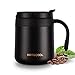 Haojie Taza de café de Viaje aislada a Prueba de Fugas con asa y Tapa Vaso de vacío de Acero Inoxidable Taza de Bebida de Doble Pared Botella de Agua térmica Taza Termo para Oficina (Negro, 350ML)