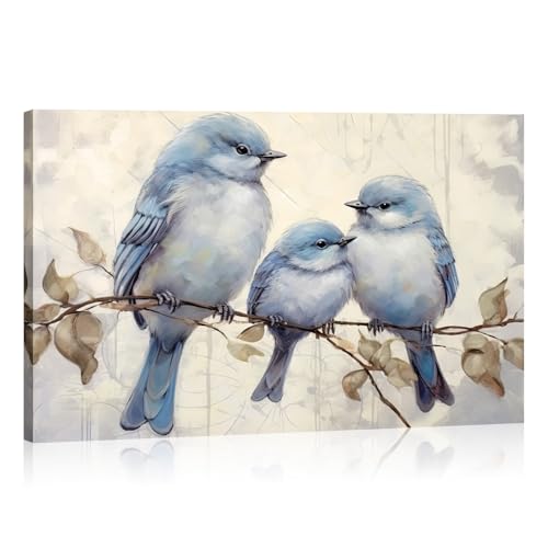 Birds Canvas Wall Art Blue Birds Family