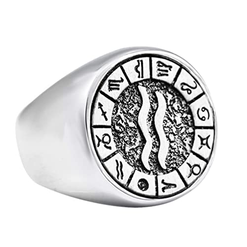 Image of Unisex 12 Constellation Zodiac Sign Signet Ring | Stainless Steel, Hip Hop Sign Signet, Horoscope Astrology Jewelry, Birthday Gift