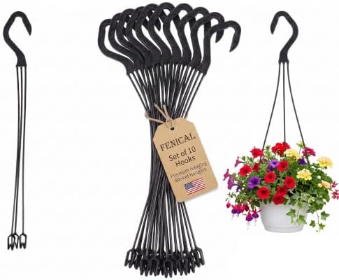 FENICAL 10pcs Plastic Hanging Basket Hooks, 3 Prong Flower Pot Hanger Hanging Planter Holder Sky Pots Accessories for Indoor and Outdoor Garden Office Patio Balcony, 14 Inch Black image 2