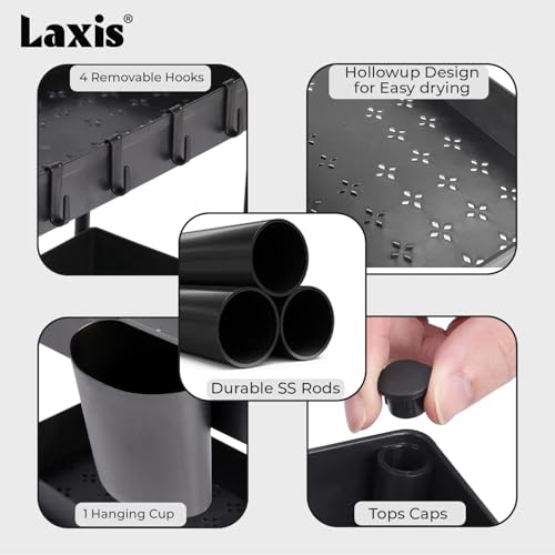 Image of LAXIS Under Sink Storage Organizer, 2 Tier Pull Out Cabinet Organizer with Sliding Drawer and Hooks, Adjustable Height Under Sink Organizer Rack for Storage Multipurpose, Black