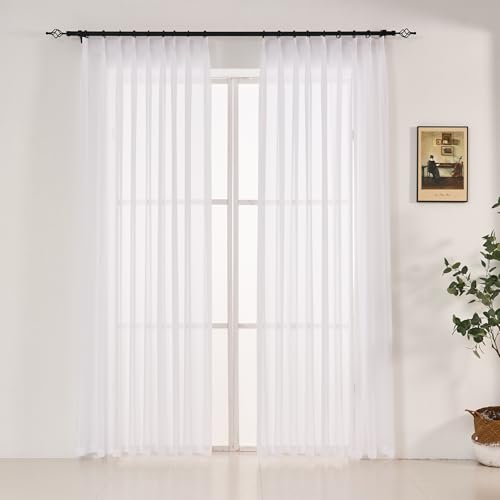 LUGOTAL 90 Inches Long Pure White Sheer Curtains for Living