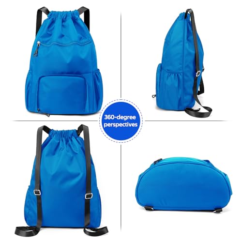 Image of Sports Drawstring Backpack Gym Sack with Shoe Compartment, Durable Oxford Fabric, Wet-Proof Pocket, Water-Resistant Cinch Bag for Men & Women, Foldable & Spacious Athletic Sackpack for Travel Fitness