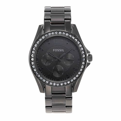 Fossil Watch for Women Riley Quartz Multifunction Movement 38 mm Black Stainless Steel Case with a Stainless Steel Strap ES4519