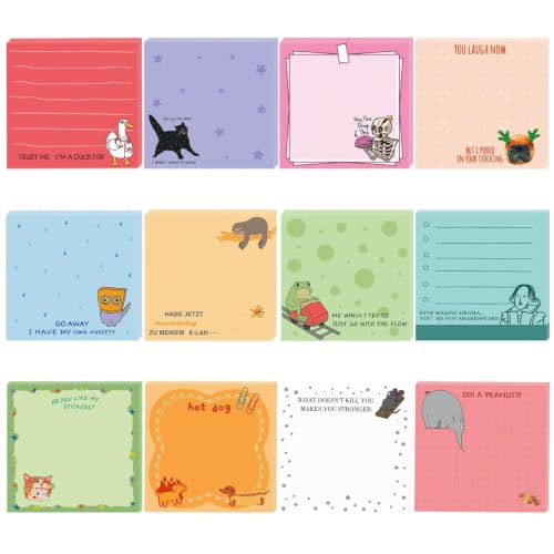 Image of Funny Sticky Notes, 12 Pads 7.5cm 240 Sheets Note Pads Self-Adhesive