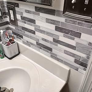 Art3d 10-Sheet Self Adhesive Backsplash, 12 in. x 12in. Grey Marble Design 3D Wall Panels (A17012P10)